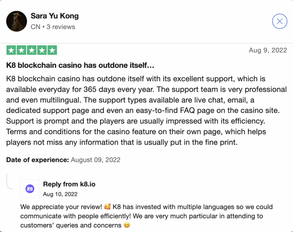 K8 Casino users' review